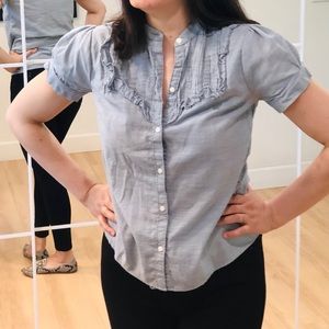 A&F Blue cotton ruffle blouse shirt sleeve